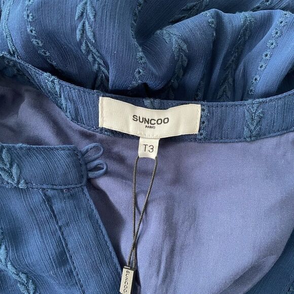 SUNCOO Paris Robe Corinne Midi Dress Royal Blue Embroidered Buttons Size T3 L - Picture 5 of 14